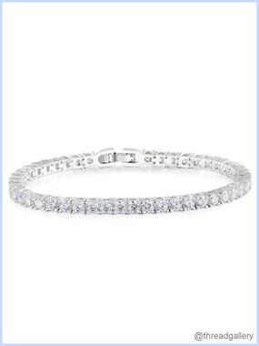 Cubic Zirconia Tennis Bracelet 3mm White Gold Plated Brass Sparkling Chain